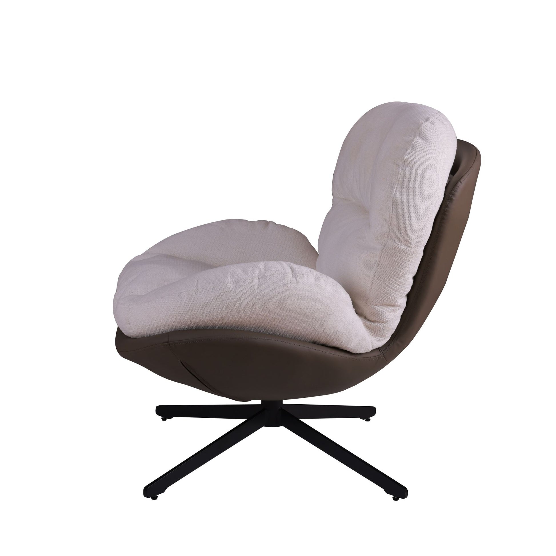360 Swivel Accent Chair, Modern Chenille Lounge Chair With Faux Leather And Black Metal Base Frame, Comfortable Reading Chair For Small Spaces, Living Room, Bedroom, Reading Corner, Office White Brown White Brown Primary Living Space Art
