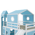 Full Size Loft Bed With Slide Pink Tent And Tower Blue Old Sku:Wf298771Aac Full Blue Solid Wood