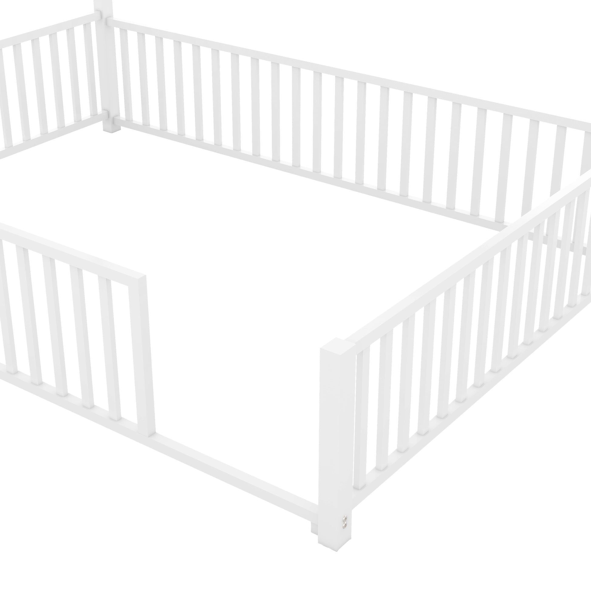 Full Size Metal House Platform Bed With Guardrail And Chimney, White Box Spring Not Required Full White Metal Metal