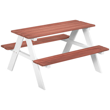 Outsunny Kids Picnic Table Set, Wooden Table & Bench Set, Kids Patio Furniture Outdoor Toys For Garden, Backyard, Aged 3 8 Years Old, Brown Brown Wood