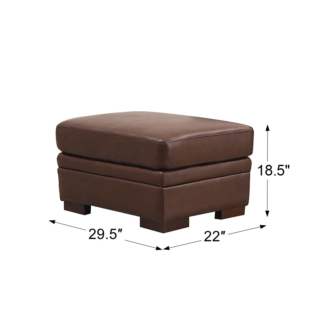 Dillon Leather Ottoman Raisin Genuine Leather Brown Memory Foam Genuine Leather