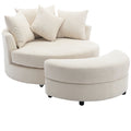 Orisfur. 360 Swivel Accent Barrel Chair With Storage Ottoman & 4 Pillows, Modern Chenille Leisure Chair Round Accent For Living Room, Cream Cream Foam Chenille