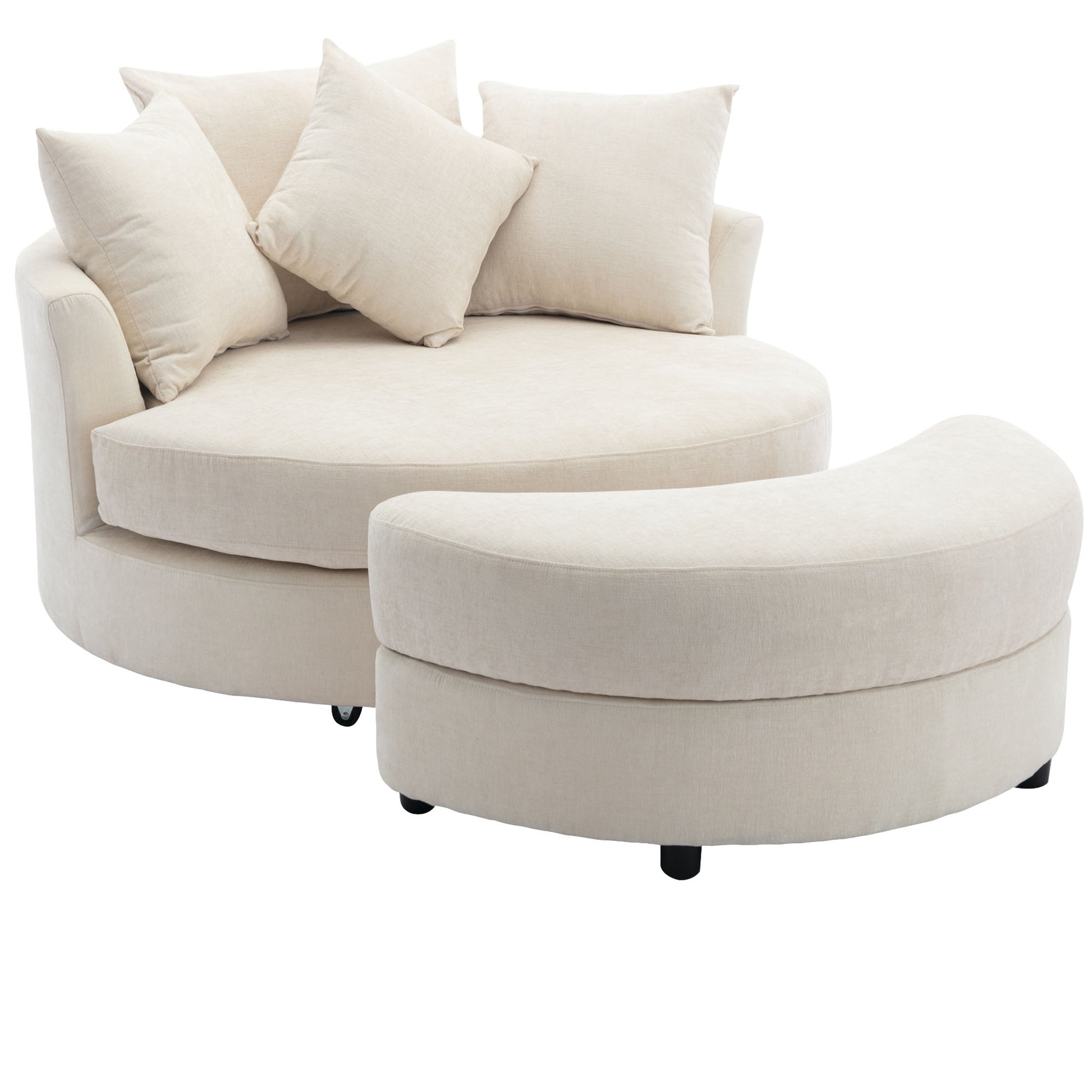 Orisfur. 360 Swivel Accent Barrel Chair With Storage Ottoman & 4 Pillows, Modern Chenille Leisure Chair Round Accent For Living Room, Cream Cream Foam Chenille