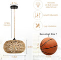Farmhouse Led Rattan Pendant Lights, Boho Chandelier Light Fixture, Rustic Wicker Hand Woven Rope Cage Basket Pendant Hanging For Dining Room Living Room Kitchen Bedroom Nursery Foyer Hallway Entryway Brown Rattan Metal