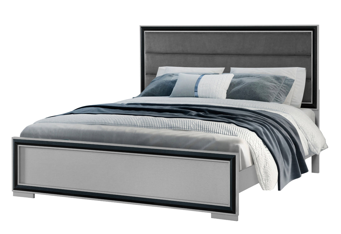 Adelaide Grey Black Queen Bed W Led Black Solid Wood Mdf