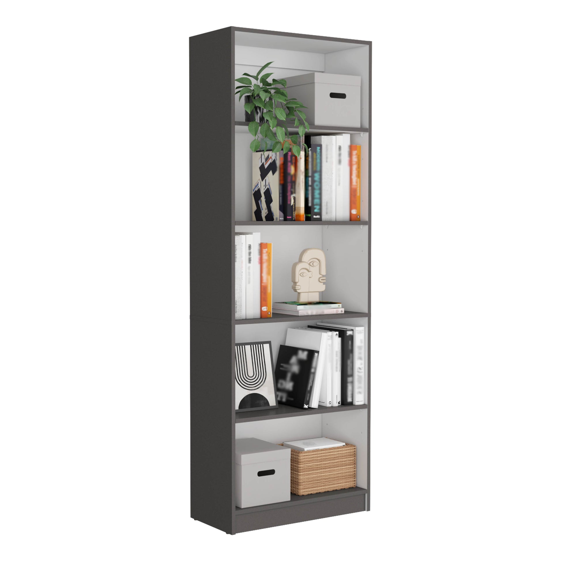 Layton 2 Piece Home Bookcase Set, 49" Wide With 8 Shelves And Double Door Cabinet, Living Room Set Matte Gray White Multicolor Particle Board