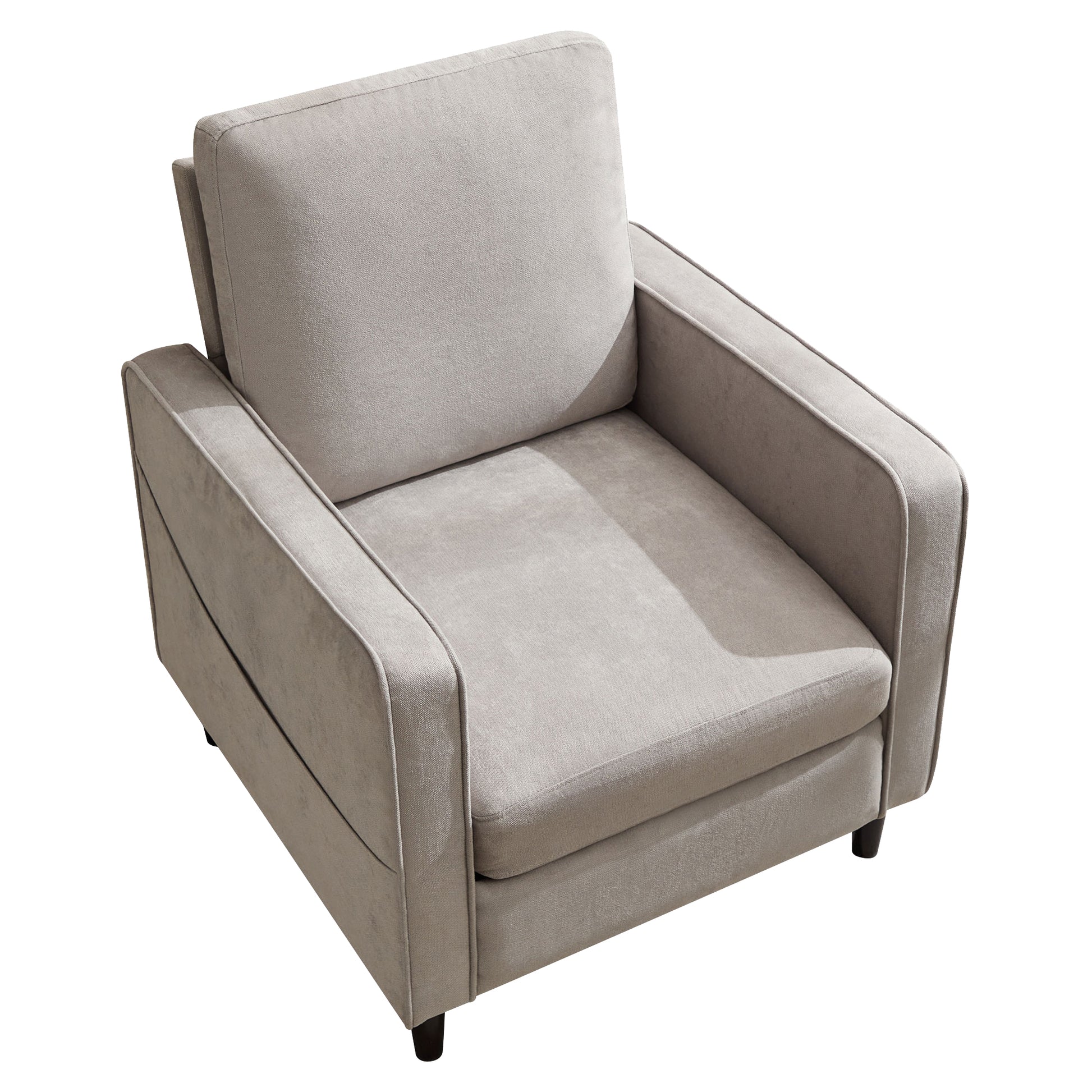 Mid Century Accent Chair ,Modern Linen Fabric Armchair For Living Room,Double Side Pockets, Comfortable And Padded Reading Feature Sofa Chair, Suitable For Bedrooms, Living Rooms, And Offices Light Gray Linen