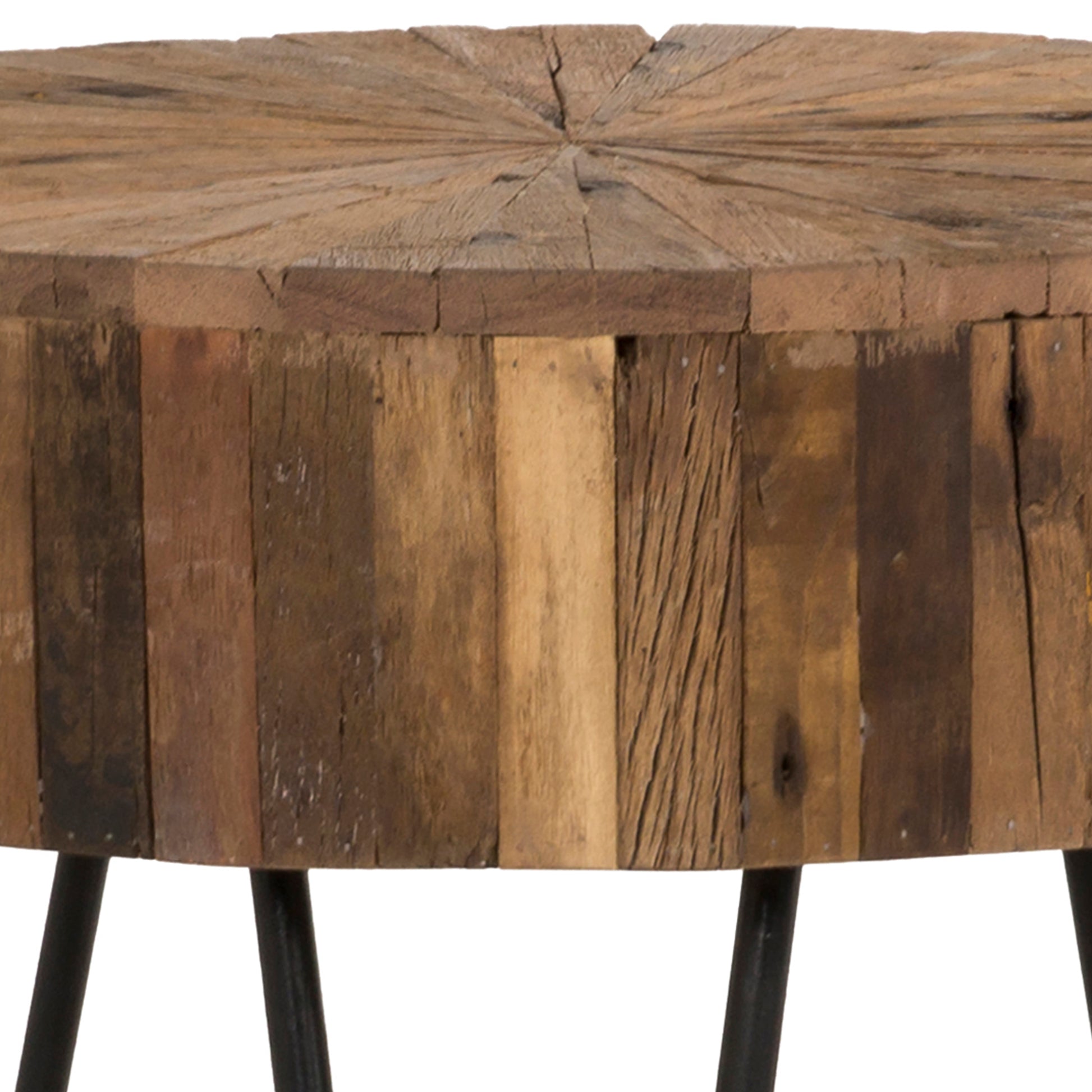 Contemporary 22 In. Round Reclaimed Wood Accent End Table, Iron Hairpin Legs, Living Room Side Table, Brown And Black Black Brown Brown Primary Living Space Contemporary,Industrial Freestanding Round Wood Metal