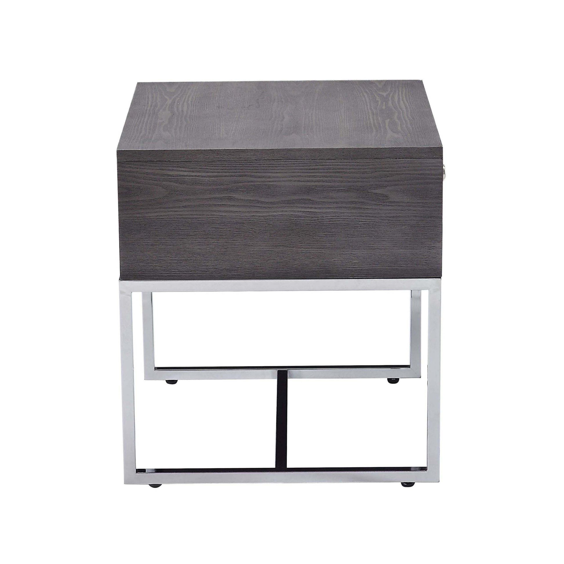 Grey Oak And Chrome Storage End Table - Oak