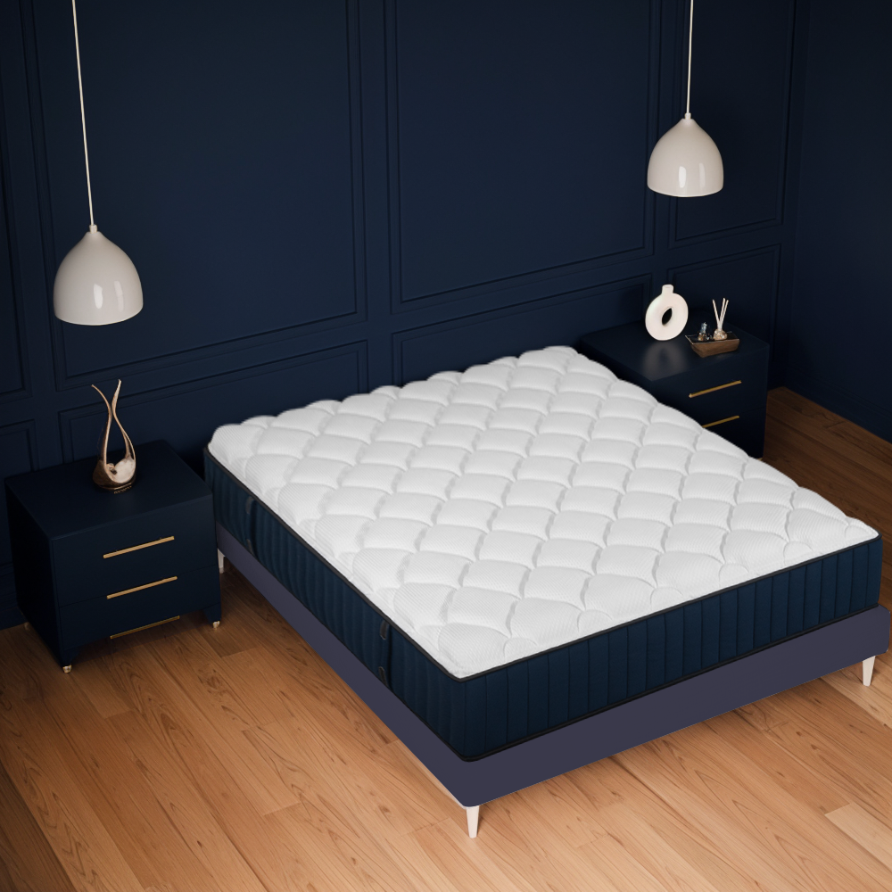 Twin Xl Size Serenity 12" Medium Tight Top Cooling Gel Memory Edge Support Pocket Spring Premium Hybrid Mattress White Black Blue Polyester Foam Spring Twin Xl