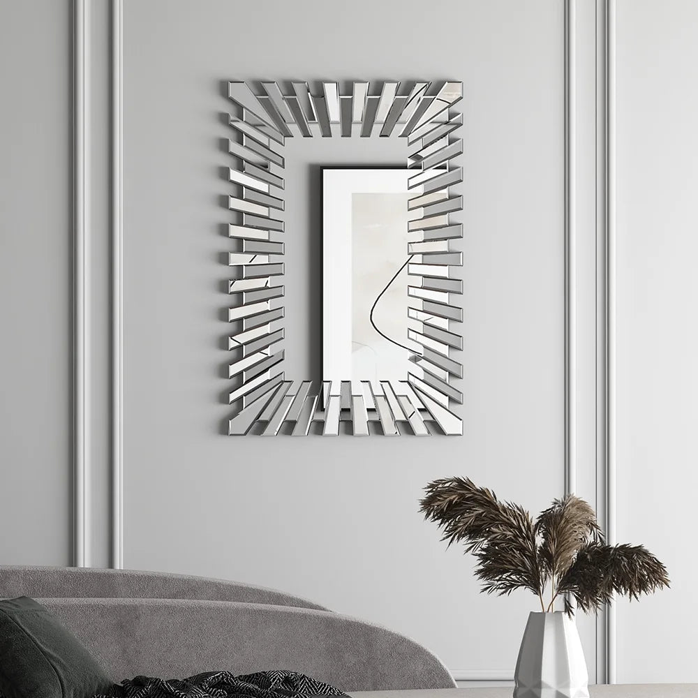 Wall Mirror Decor Sunburst Rectangle Mirrrors Silver Modern Mirror For Home Decor Silver Art Deco,Modern Mdf Glass,Mirror