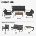 Outdoor 4 Pieces Furniture Sets Modern Aluminum Patio Conversation Sets Sofa W Blue Cushion Faux Wood Grain Frame Coffee Table For Garden Courtyard Poolside Yes Dining Set Grey Weather Resistant Frame Water Resistant Cushion Garden & Outdoor Modern