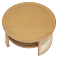 2 Tiered Round Natural Wood Coffee Table With Storage Rattan Base In 31.3'' Natural Rubber Wood