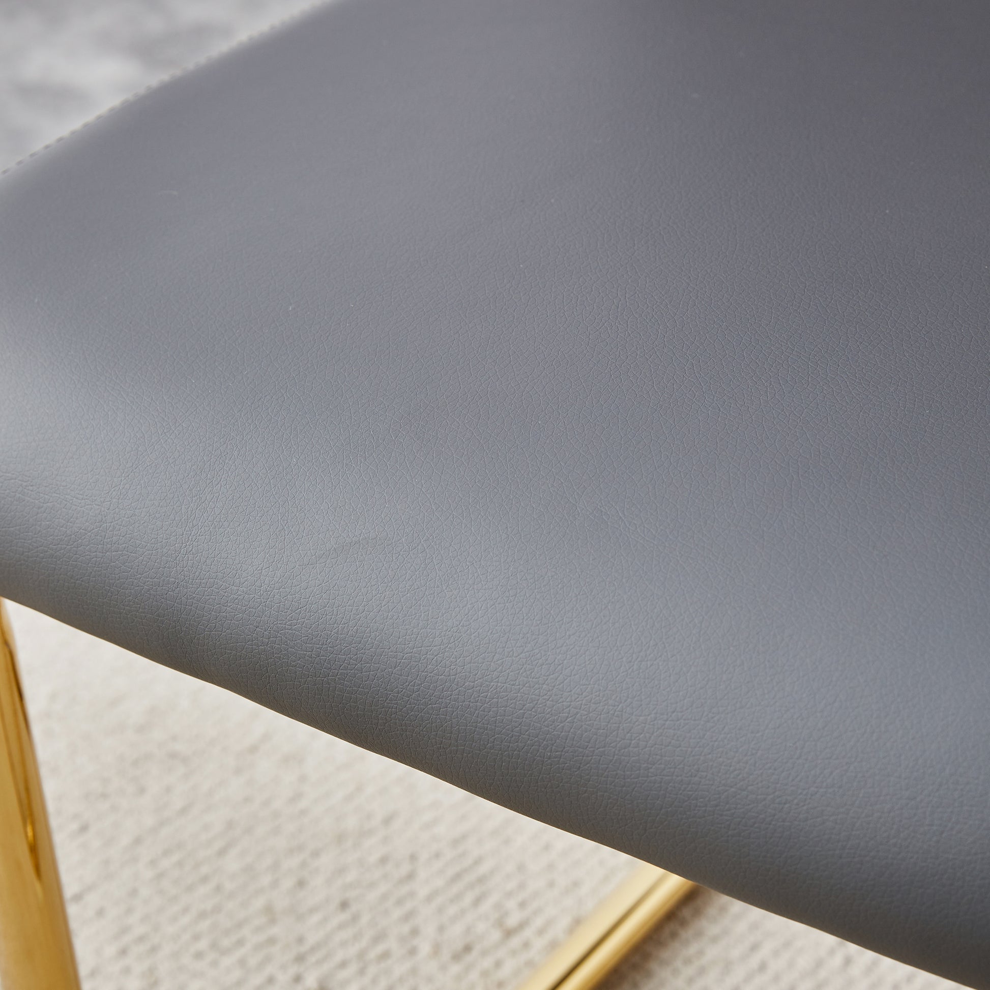 Table And Chair Set.Modern Rectangular Glass Dining Table With A Tempered Glass Tabletop And Metal Legs, Paired With Multiple Chairs Designed With Pu Cushions And Golden Metal Legs. Grey Gold Seats 8 Tempered Glass