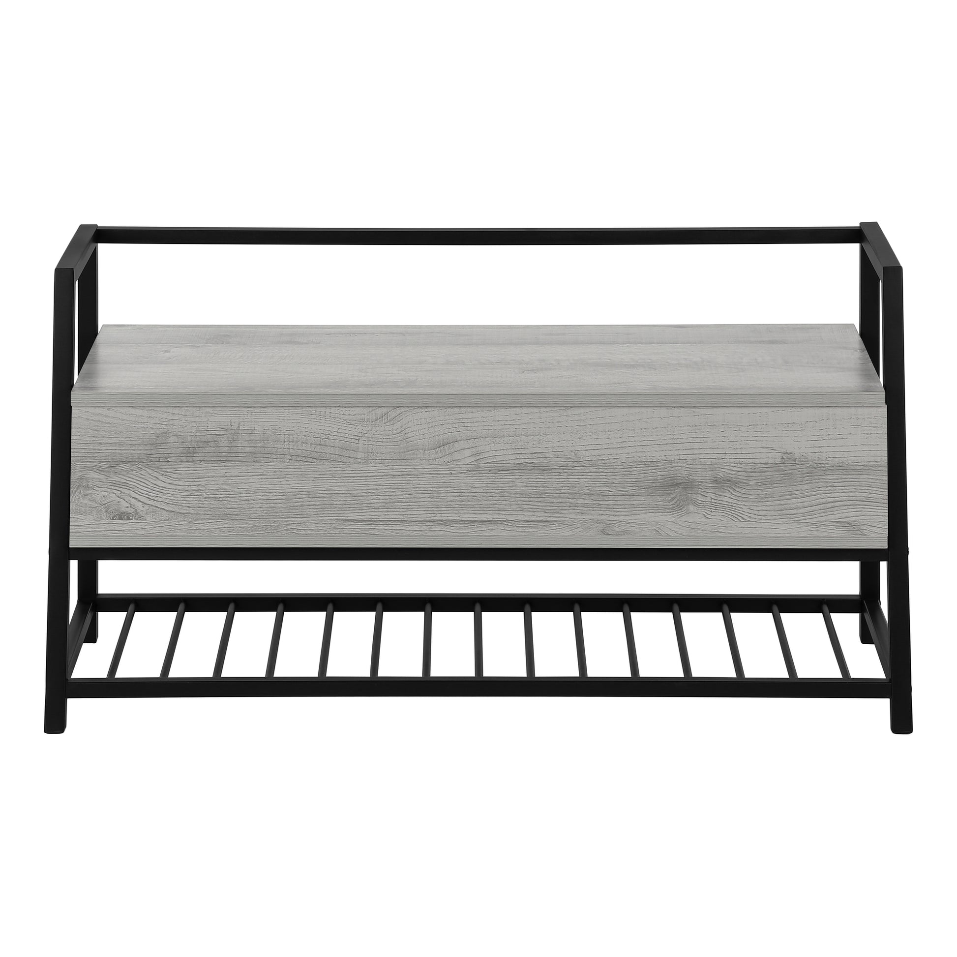 Bench, Entryway, Hallway, Storage, 42" Rectangular, Grey Laminate, Black Metal, Contemporary, Modern Grey Mdf