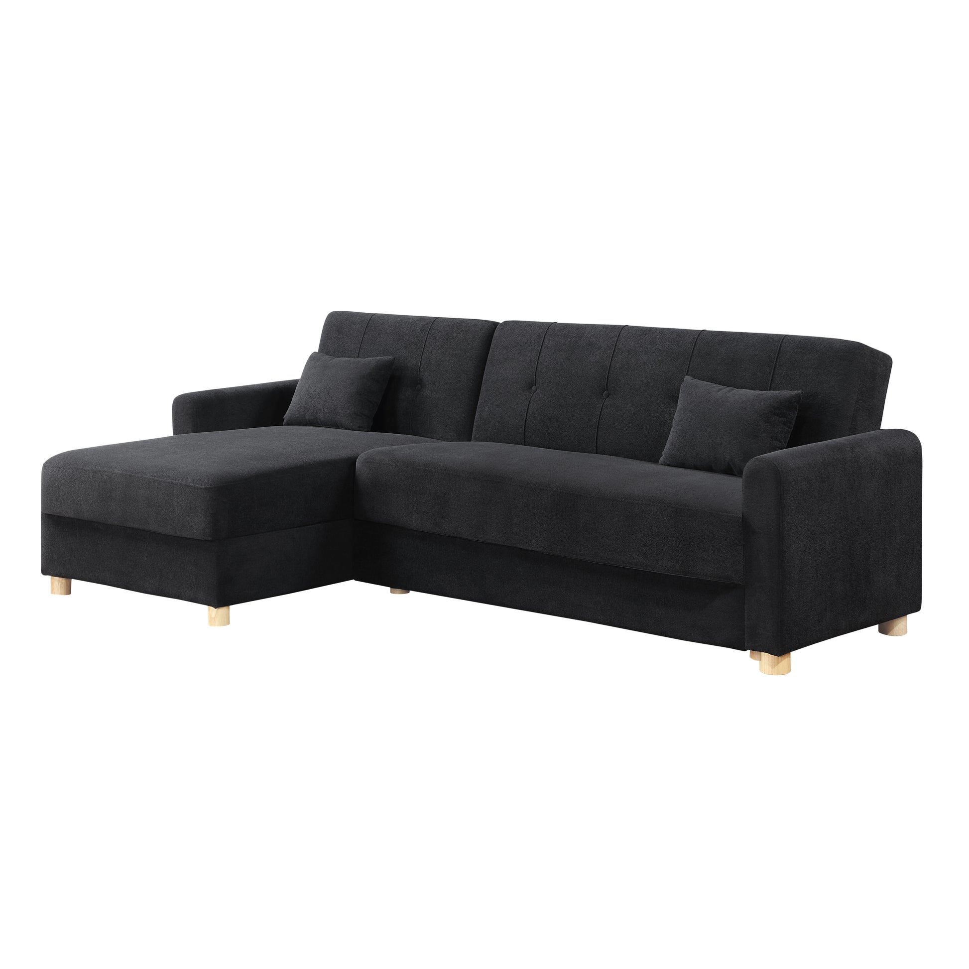 Thomas 99.5"W Black Fabric Convertible Sleeper Sectional Sofa With Reversible Chaise And Storage Black Fabric 3 Seat