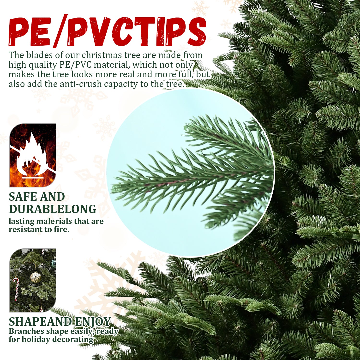 8Ft Christmas Tree Simulate Nature Advanced Materials Premium Hinged Spruce Artificial Douglas Firs Tree, Christmas Holiday Party Atmosphere Decoration Year Celebration Pe Pvc Xmas Tree Green