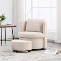 Upholstered Barrel Accent Chair With Ottoman, Living Room Side Chair With Storage, Single Sofa Armchair Beige Primary Living Space American Design,Casual,Contemporary,Modern Fabric