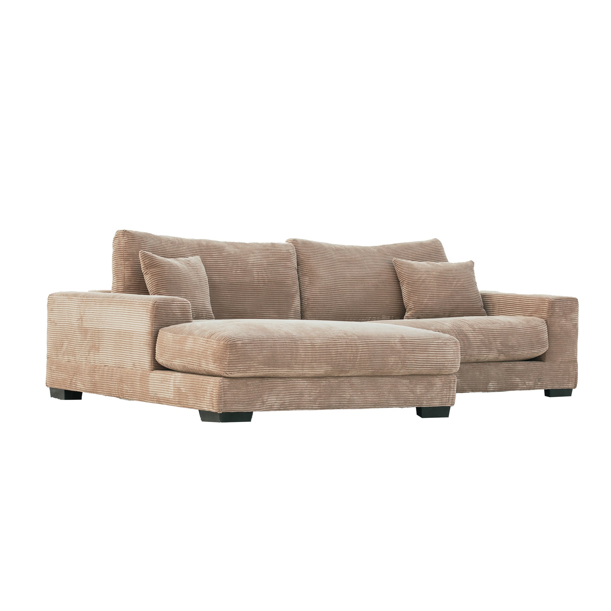 Bella Tan Corduroy Left Facing 2 Piece Sectional Tan Wood Corduroy 2 Seat