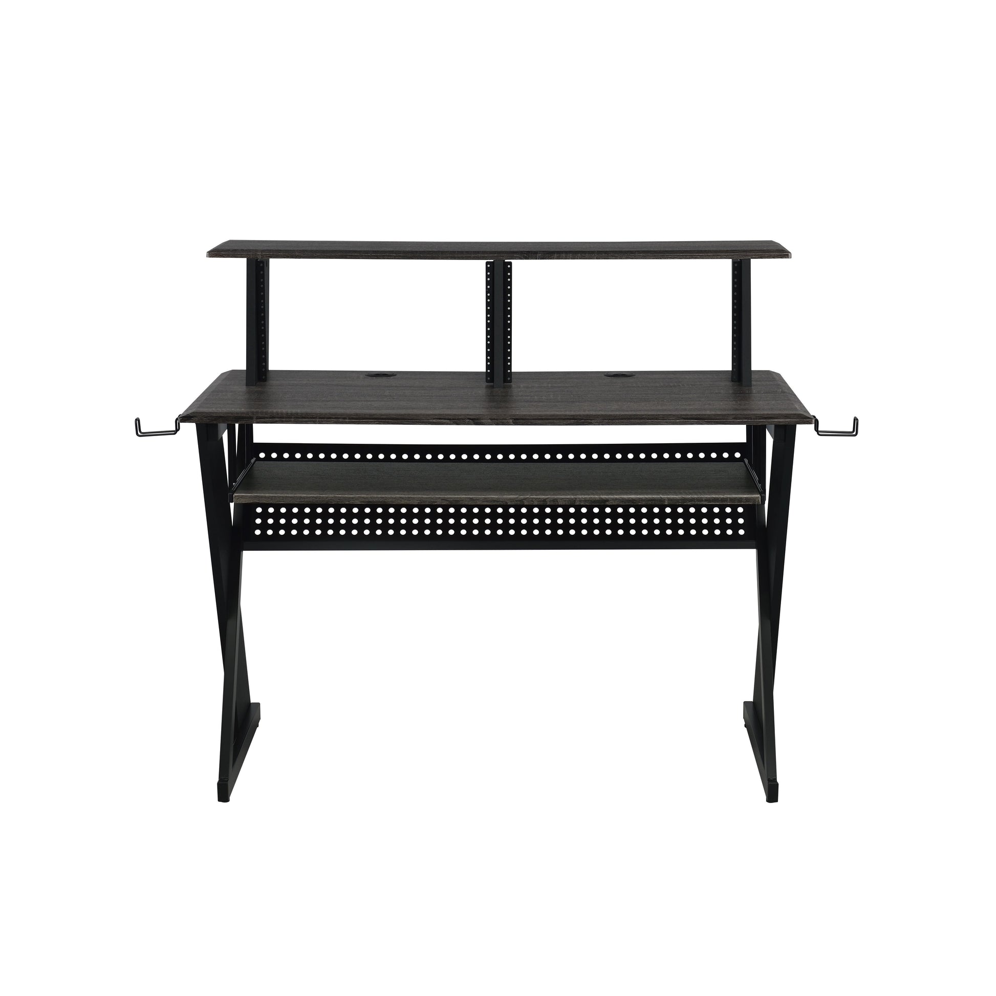 Black Music Desk With Keyboard Tray Black Keyboard Tray Computer Desk Office Freestanding Rectangular Shelves Wood Metal Sled