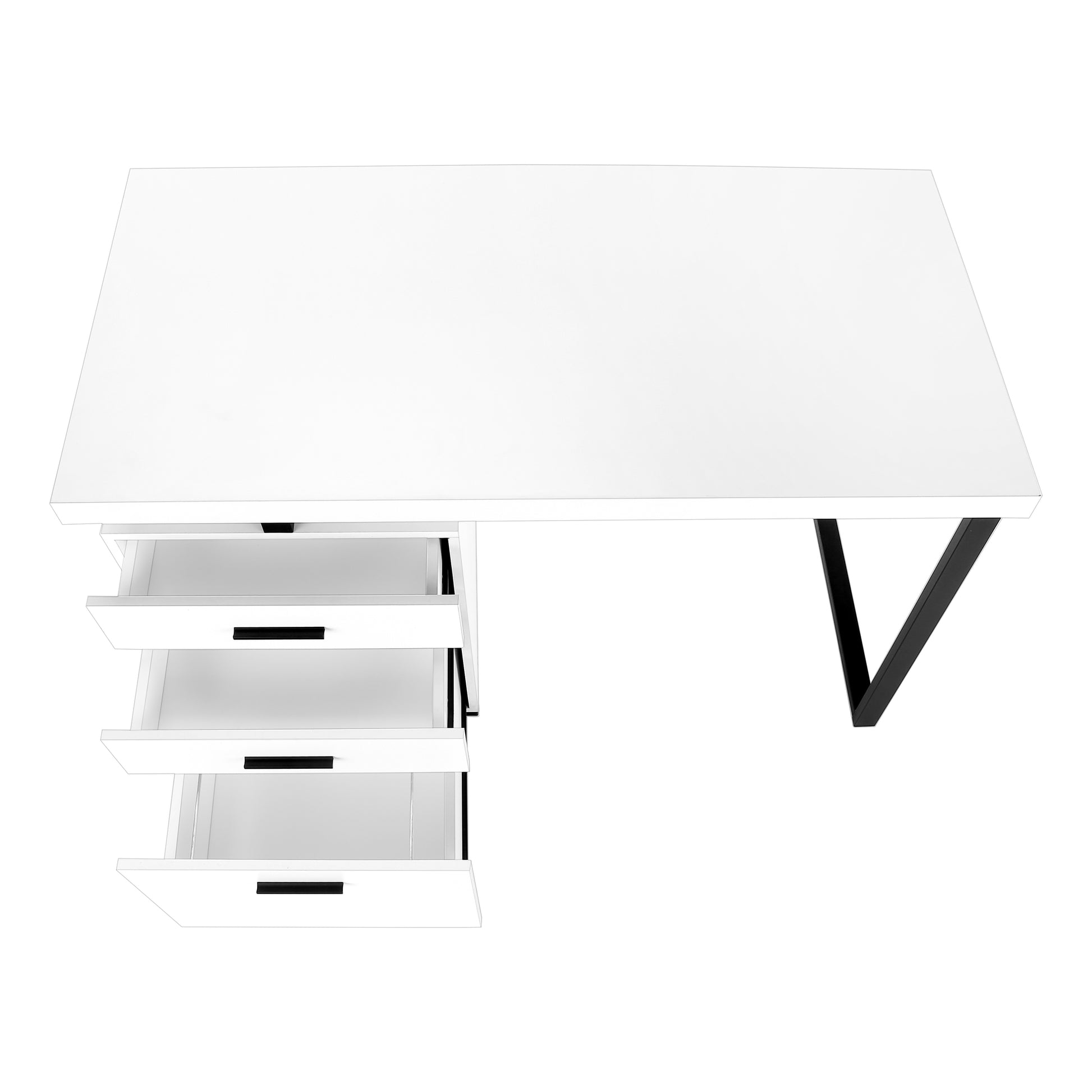 Computer Desk, Home Office, Laptop, Left, Right Set Up, Storage Drawers, 48"L, Work, White Laminate, Black Metal, Contemporary, Modern White Particle Board