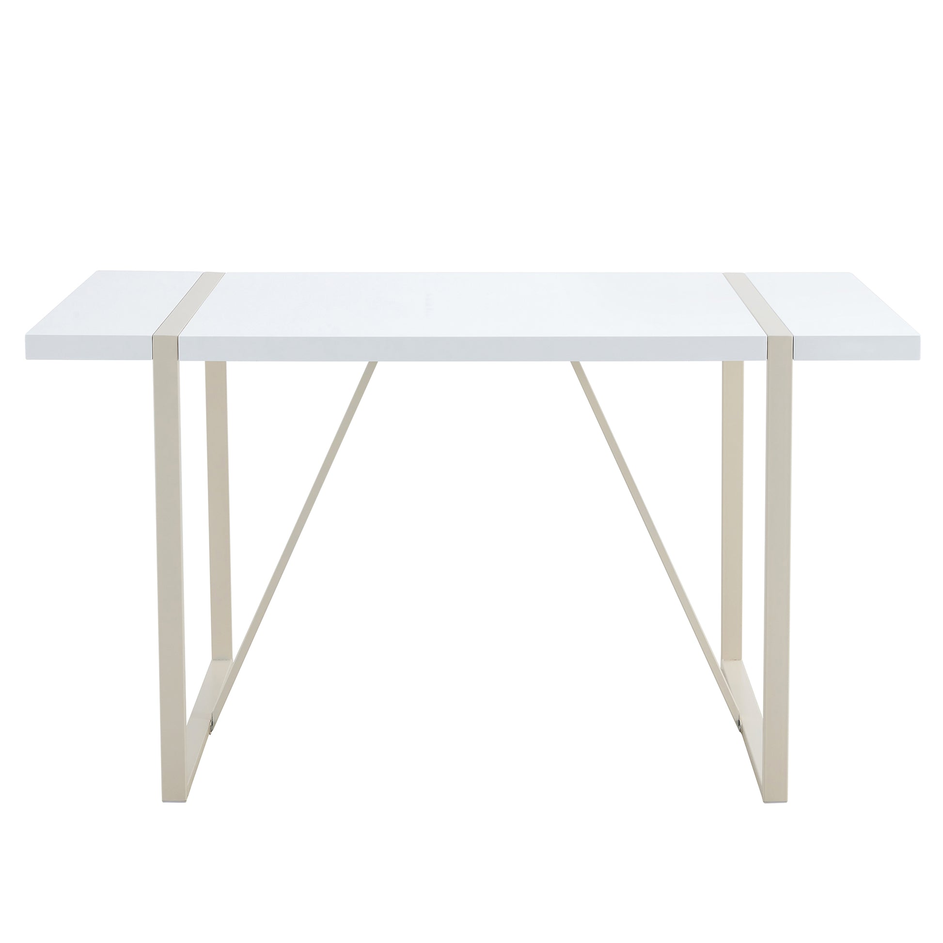 Industrial Rectangular Mdf Cream Style Dining Table For 4 6 People With 1.5 Inch Thick Mdf Top And White Metal Legs Frame For Work Desk, Kitchen, Terrace, Dining Room White Mdf Metal