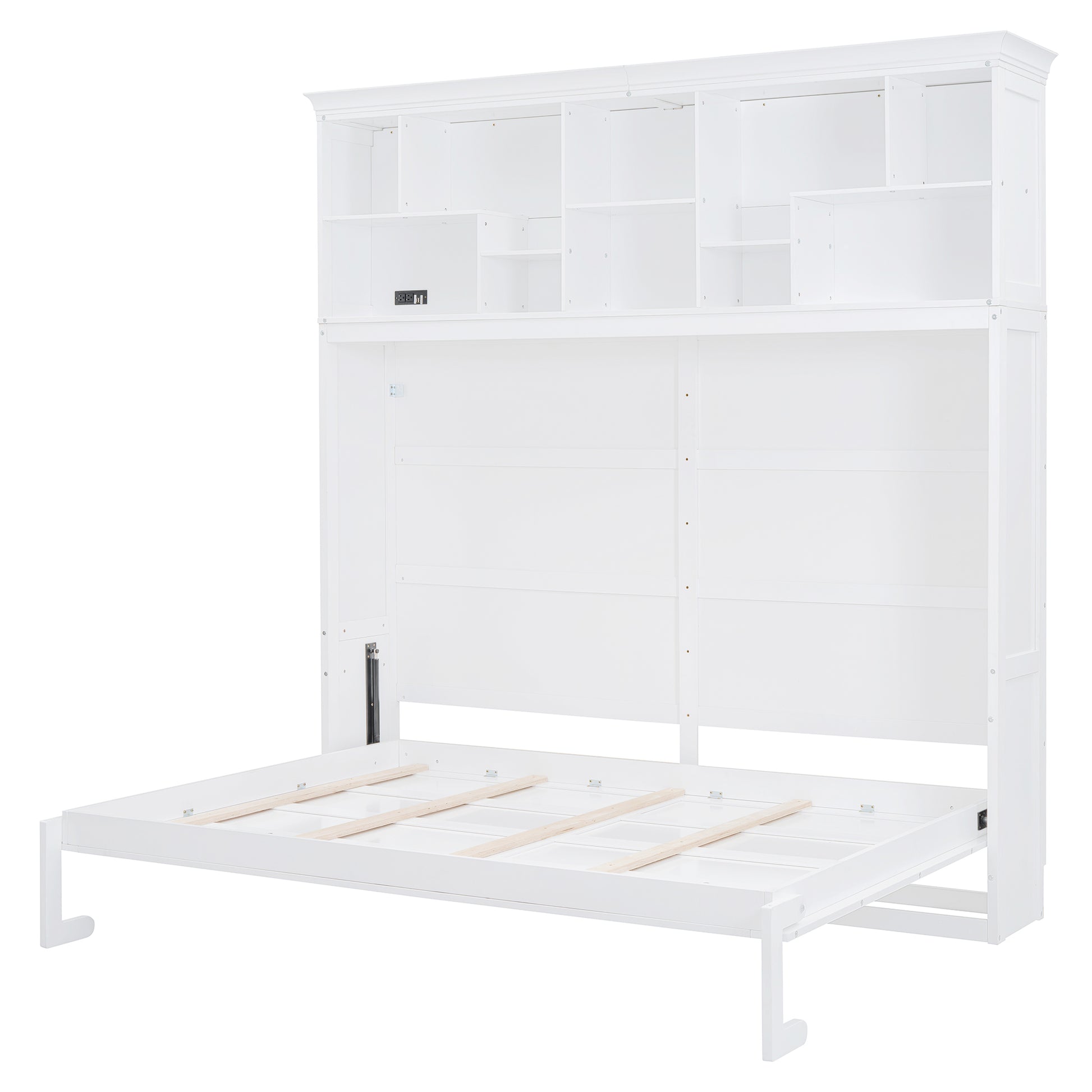 Queen Size Murphy Bed Wall Bed With Top Shelves & Usb,White Queen White Plywood