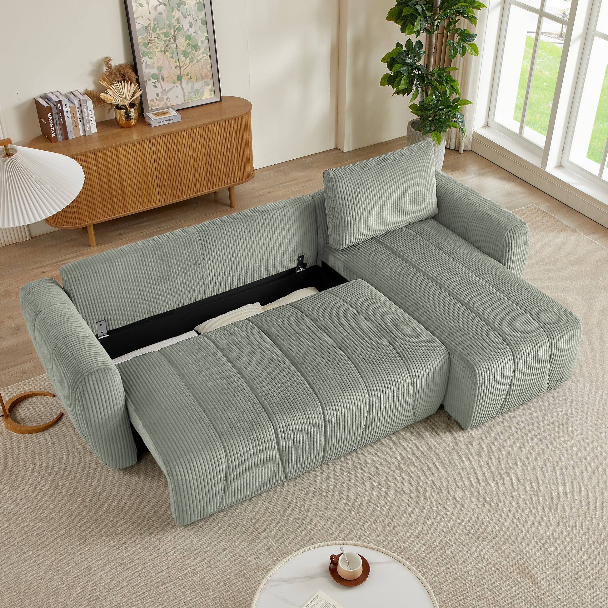 Convertible Sectional Sofa Couch, Modern Fabric 3 Seater L Shaped Couch For Living Room, Apartment, Office, Small Space Grey Corduroy 5 Seat