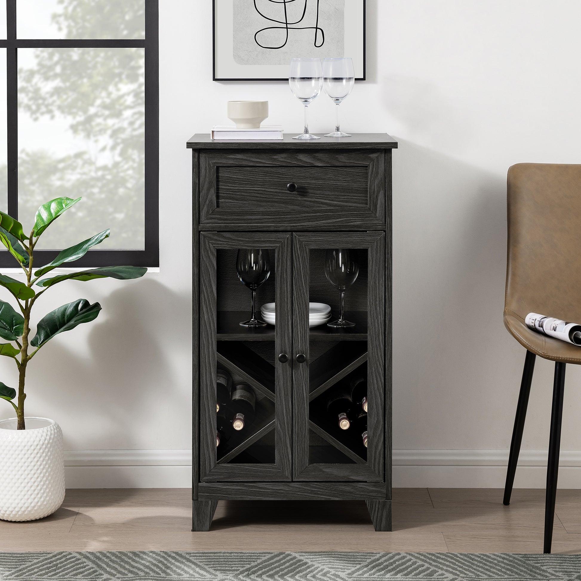 Classic Glass Door Bar Cabinet With Bottle