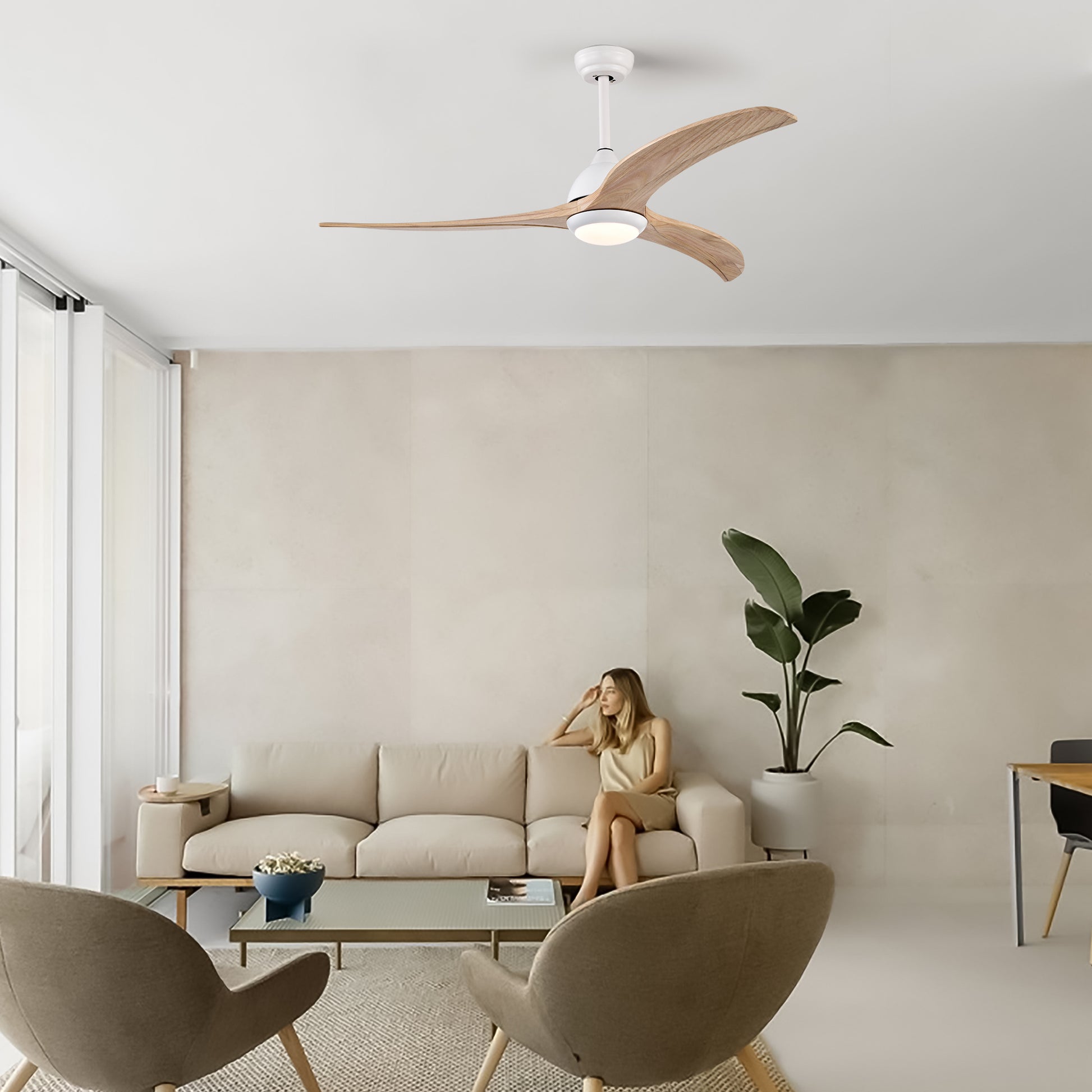 52" Ceiling Fan, Indoor Outdoor Ceiling Fan With Light With Remote Control, Noiseless Reversible Motor, 6 Speed ,3 Colorfor Patio Living Room, Bedroom, Office,Indoor. Matte White Matte White Contemporary,Farmhouse,Industrial Wood Iron