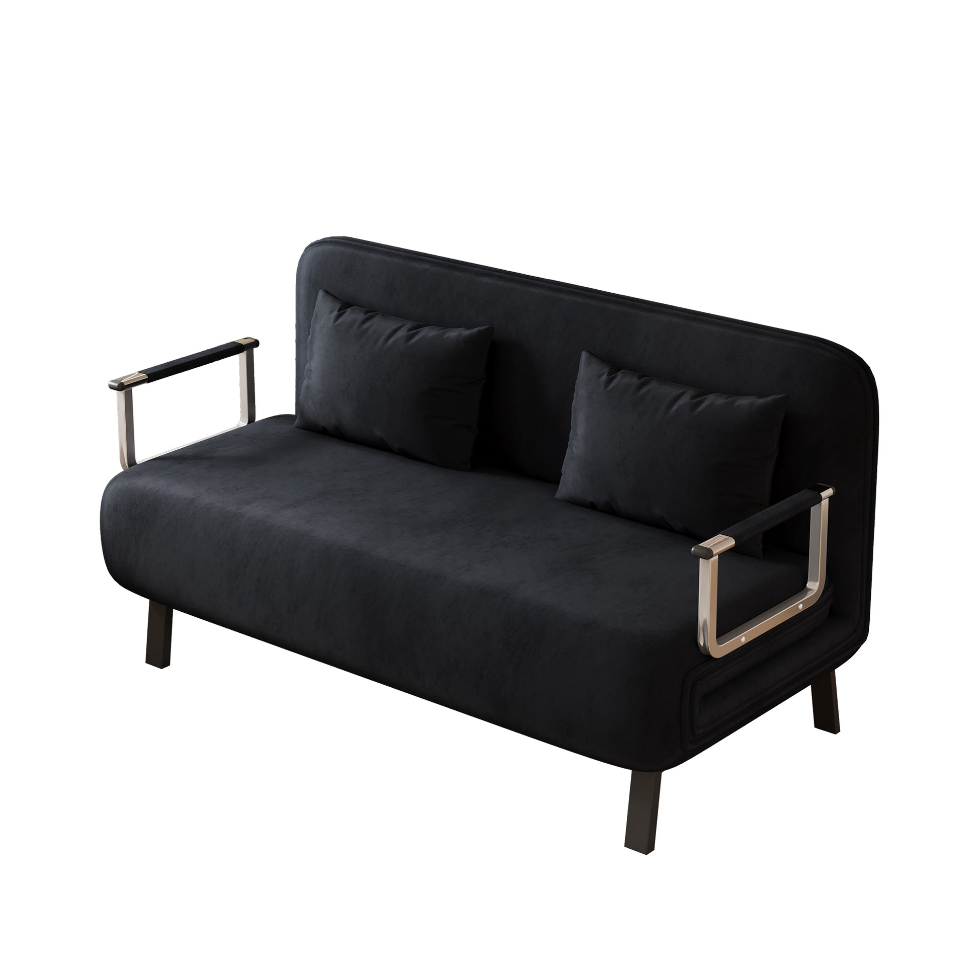 Velvet Black 55 Convertible Chair Bed, Tri Fold Sofa Bed With Adjustable Backrest & Pillow, Leisure Chaise Lounge Couch With Sturdy Steel Frame For Home & Office, Comfortable Sleeper Chair Black Velvet Metal Primary Living Space Medium Firm Contemporary
