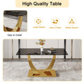 Table And Chair Set.Modern Rectangular Dining Table With Black Textured Stickers Glass Tabletop And Gold Plated Metal Legs.Paried With 6 Comfortable Chairs With Pu Seats And Black Metal Legs. Black