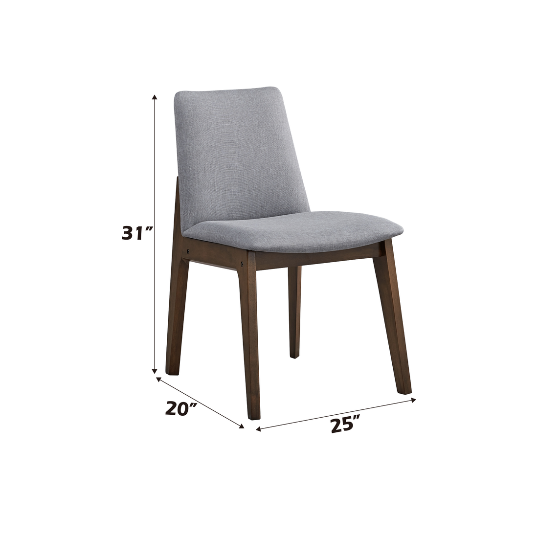 Kaela Side Chair Set 2 , Light Gray Fabric & Walnut Finish Dn02926 Light Gray Upholstered