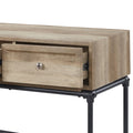 Mankato Oak And Sandy Black Sofa Table Oak Primary Living Space Modern Drawers Rectangular Wood Metal