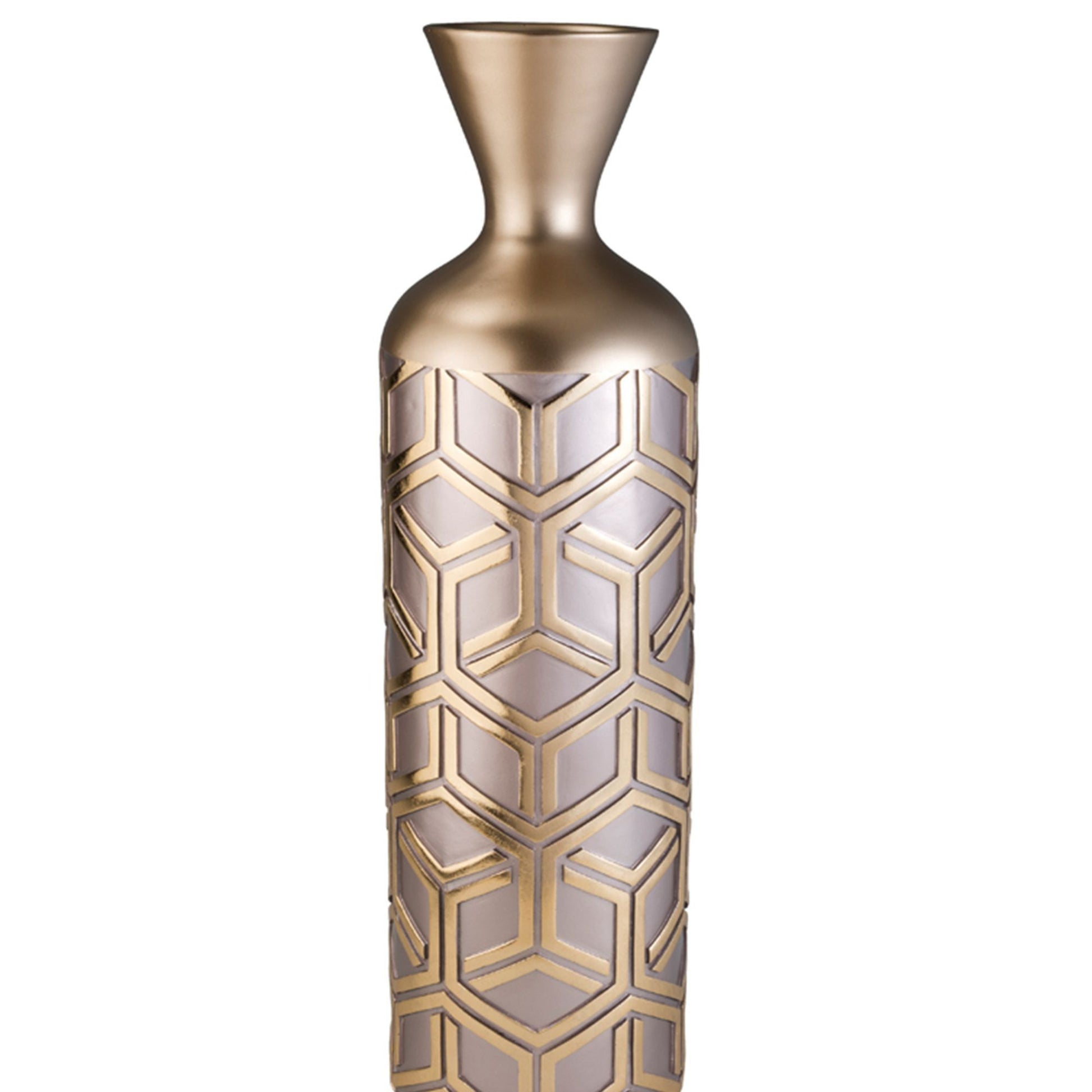 22" Tall Polyresin Decorative Vase, Weave Rose Gold Design Gold Polyresin
