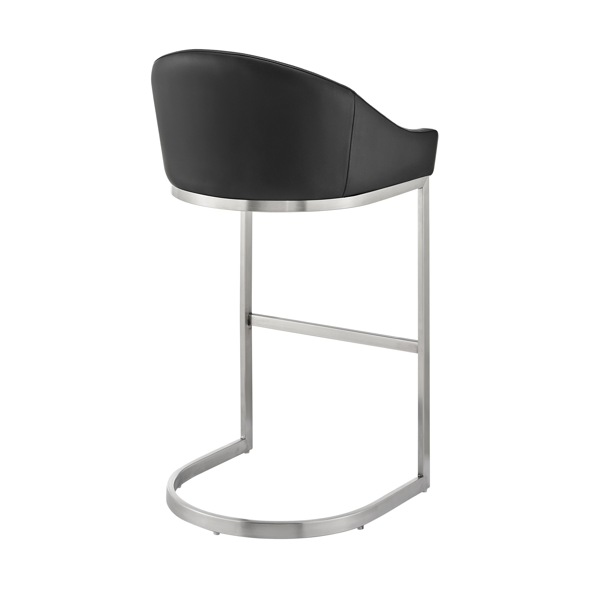 Lina 28 Inch Bar Stool Chair, Metal Cantilever Base, Black Faux Leather Black And Silver Fabric Metal