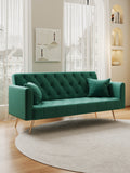 71 Inch Convertibleseat Sofa, American Retro Green Velvet, Suitable For Small Living Room, Bedroom, Office Green Velvet 2 Seat