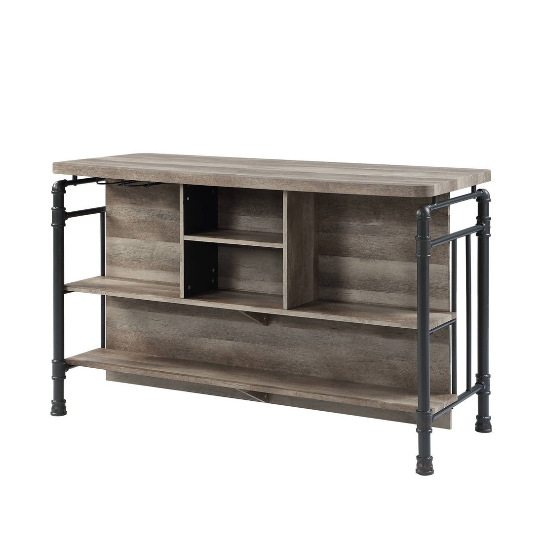 Antique Oak And Sandy Grey 5 Shelf Kitchen Island Oak Dining Room Industrial Rectangular Wood Metal Large 56 In