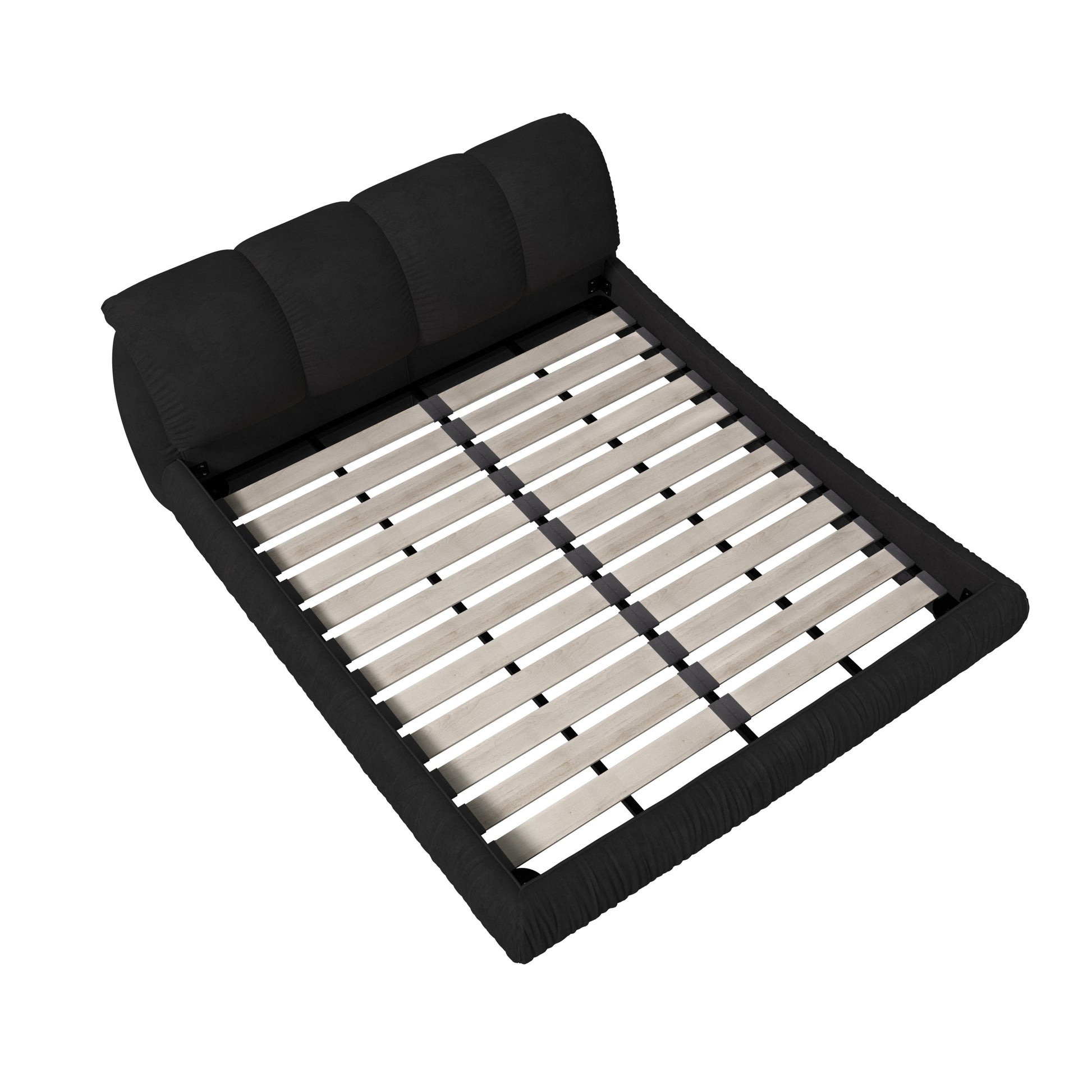 Queen Size Upholstered Platform Bed With Oversized Padded Backrest, Thickening Pinewooden Slats And Solid Wood Leg,Black Box Spring Not Required Queen Black Wood Pine Solid Wood