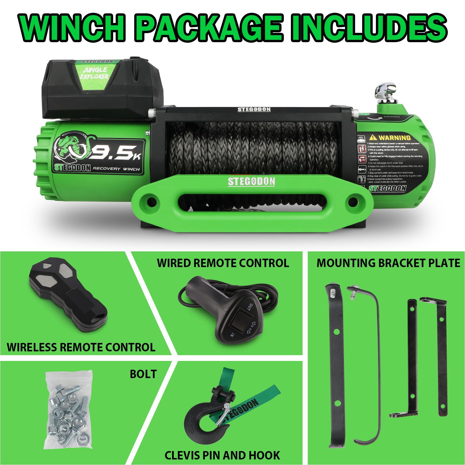 Stegodon 9500 Lb. Load Capacity Electric Winch,12V Waterproof Ip67 Ele Stegodon 9500 Lb. Load Capacity Electric Winch,12V Waterproof Ip67 Ele