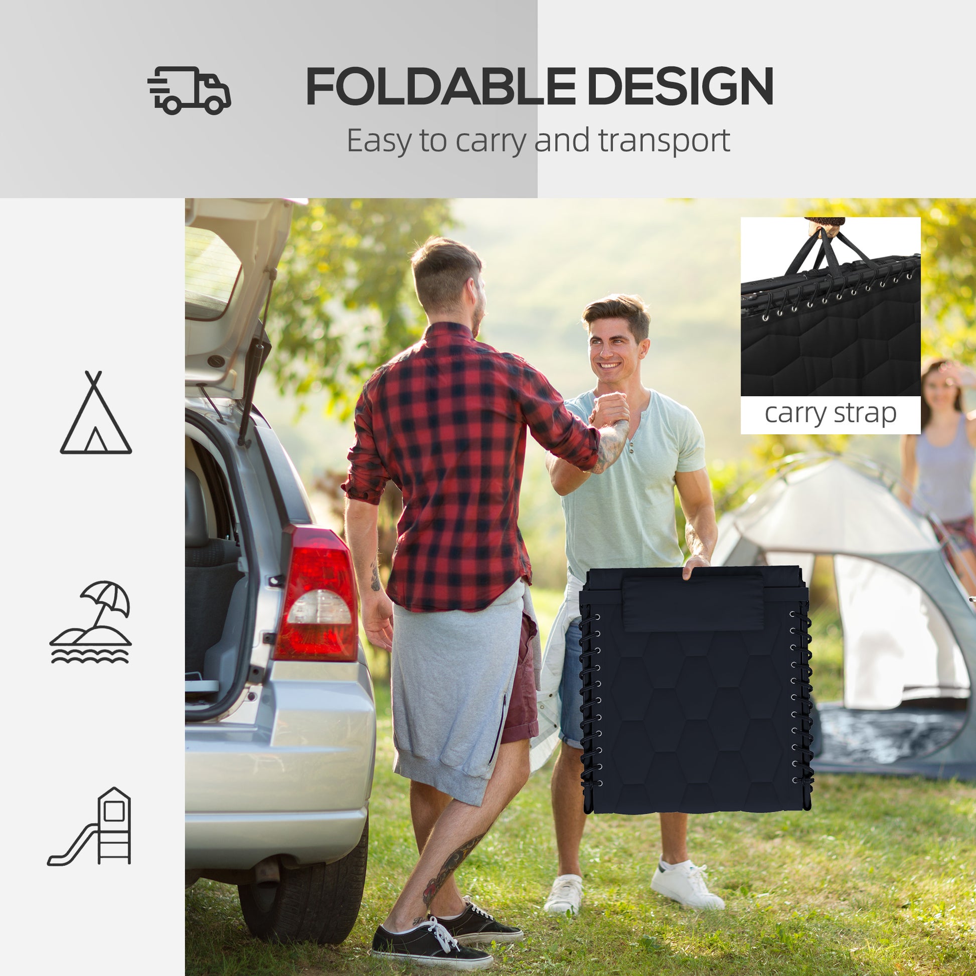 Outsunny Folding Chaise Lounge Set With 5 Level Reclining Back, Outdoor Lounge Tanning Chair With Padded Seat, Side Pocket & Headrest For Beach, Yard, Patio, Black Black Steel