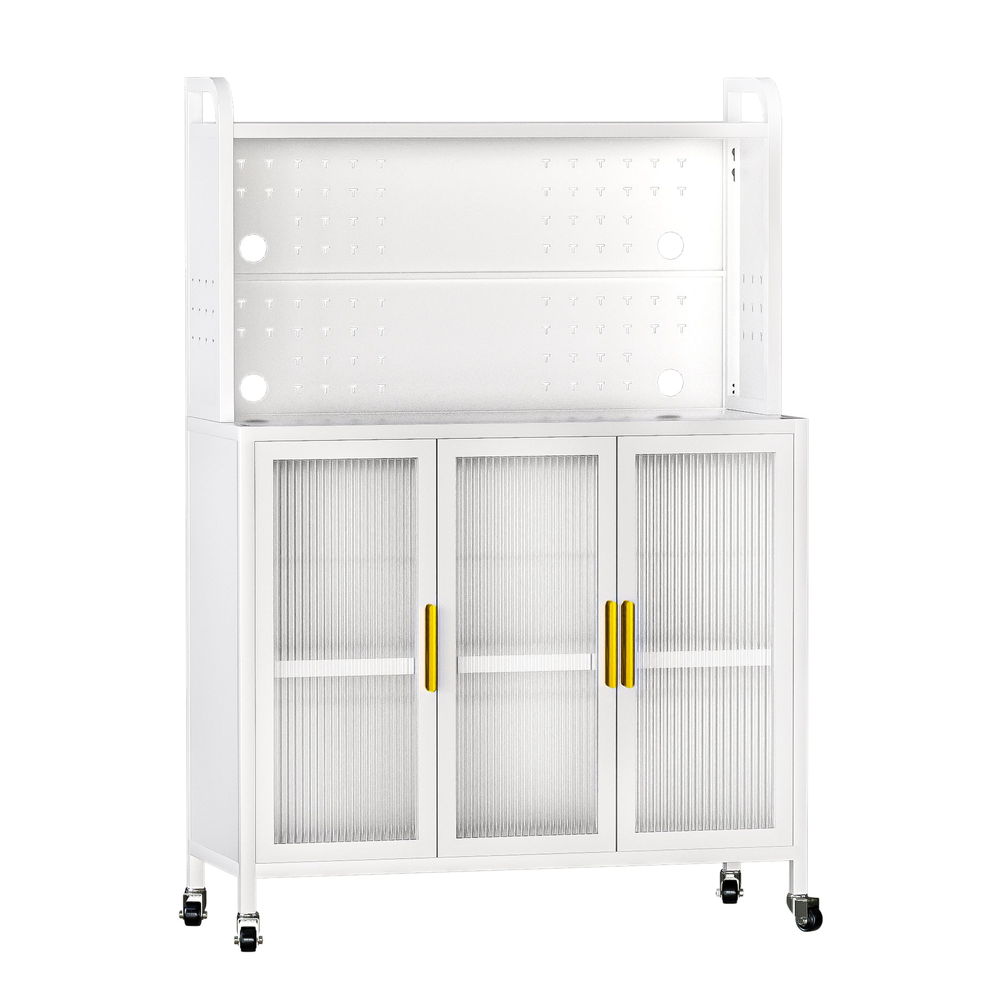 Carbon Steel Kitchen Storage Cabinets, Microwave Stand, Bakers Racks For Kitchens With Storage, Microwave Cart, Transparent Flap Door Design Kitchen Storage Shelves Free Screws 4 Tiers White White Metal