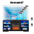 Tv Stand Electric Fireplace Tv Stand With Glass Shelves, 3D Fireplace Tv Stand With Led Lights Wood With Usb Charging Outlet Modern Television Table Center For Tv Up To 32 62