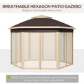 Outsunny 13' X 13' Pop Up Gazebo, Hexagonal Canopy Shelter With 6 Zippered Mesh Netting, Event Tent With Strong Steel Frame For Patio, Backyard, Garden, Wedding, Party, Beige Beige Steel