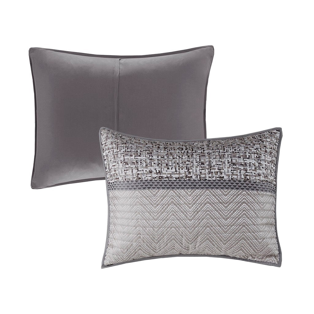 6 Piece Reversible Jacquard Quilt Set With Throw Pillows Grey Taupe King Cal King Grey Taupe Cotton