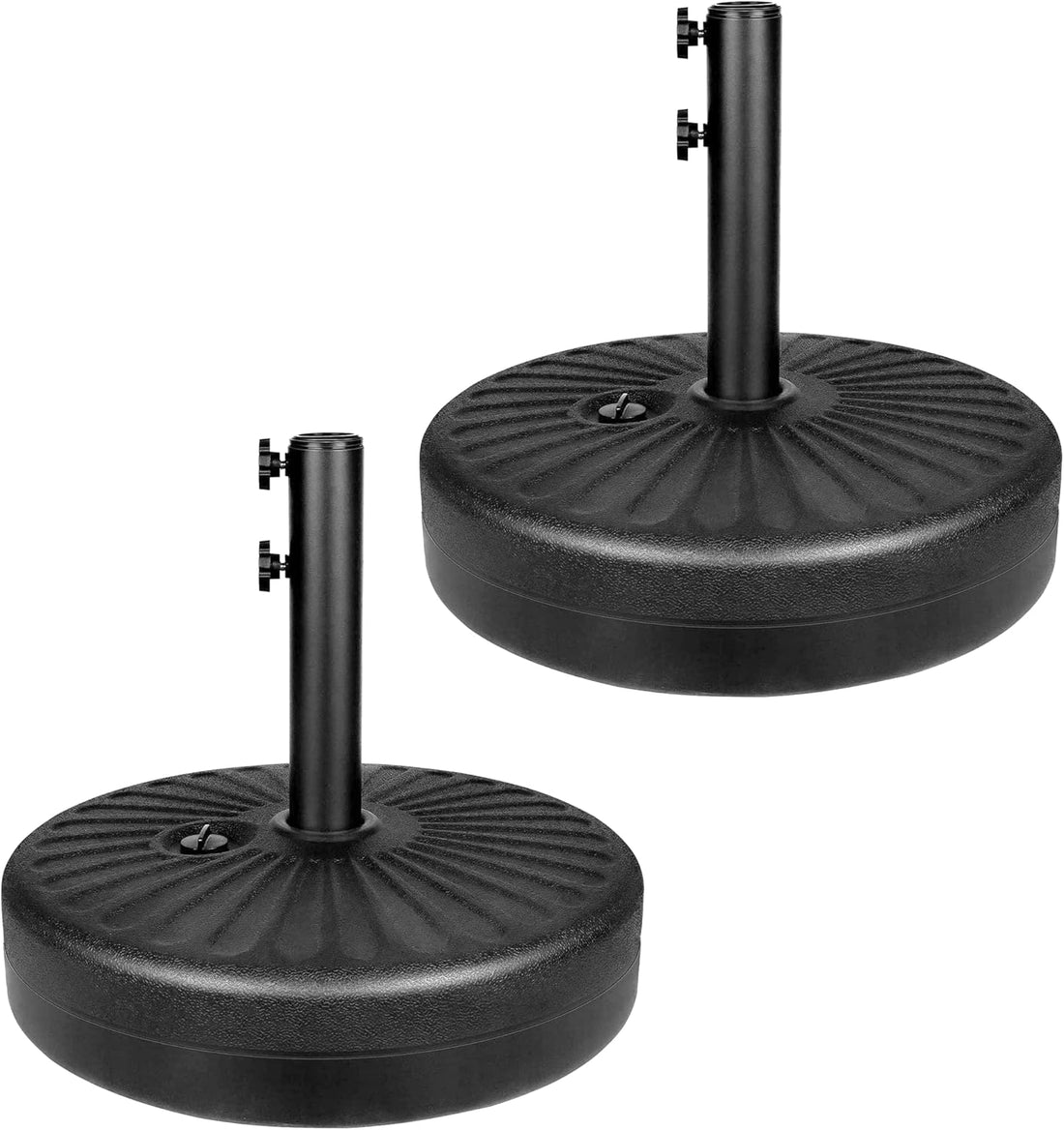 20" Heavy Duty Patio Base Stand With Steel Umbrella Holder, Water Or Sand Fillable For Outdoor, Lawn, Garden, 50Lbs Weight Capacity, 2 Pack, Black Round 2Pack Black Polypropylene