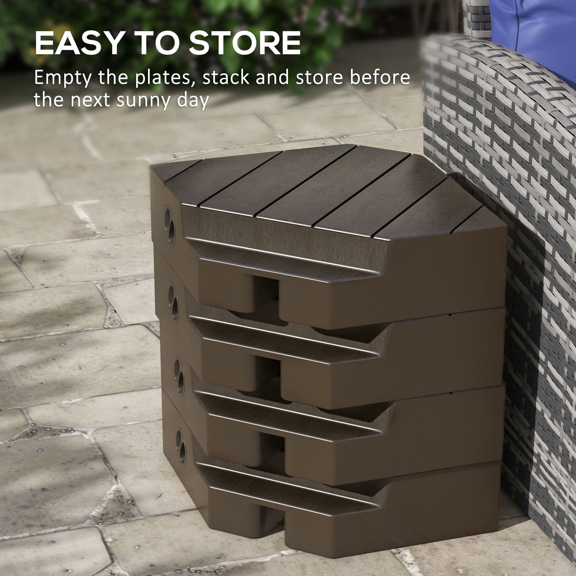 Outsunny 4 Piece Patio Cantilever Umbrella Base Weight Set, Outdoor Offset Umbrella Weights For Umbrella Stand, 132 Lb. Capacity Water Or 176 Lb. Capacity Sand, Brown Brown Hdpe