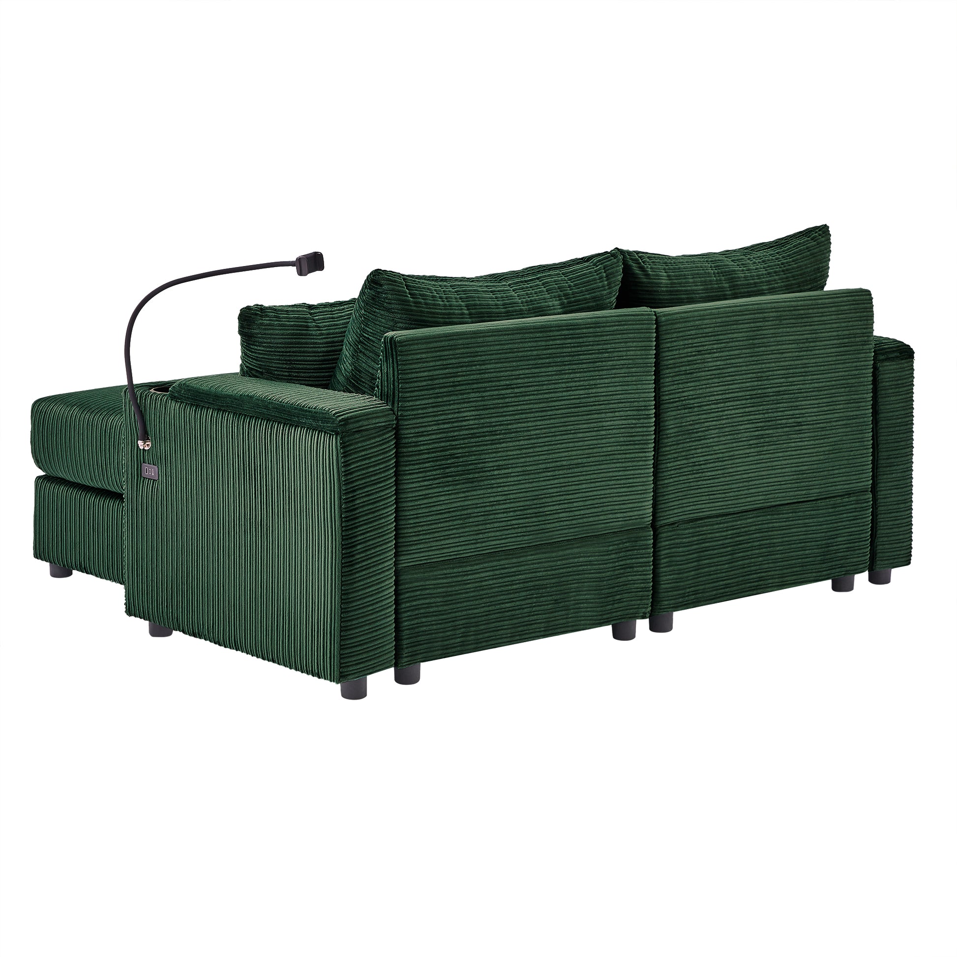 72.8" Modern Style Loveseat Sofa Sectional Sofa Couch With Storage Space, A Movable Ottoman, Two Usb Ports, Two Cup Holders, A Phone Holder For Living Room, Green Green Foam Corduroy 3 Seat