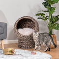 Pawhut Handwoven Elevated Cat Bed With Soft Cushion & Cat Egg Chair Shape, Cat Basket Bed Kitty House With Stand, Raised Wicker Cat Bed For Indoor Cats, 23.5