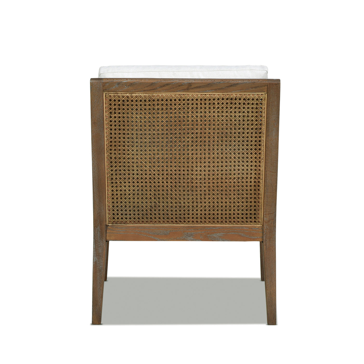 Ontario 24.5" Oak & Rattan Upholstered Accent Arm Chair, Natural White Linen White Foam Wood Fabric Rattan